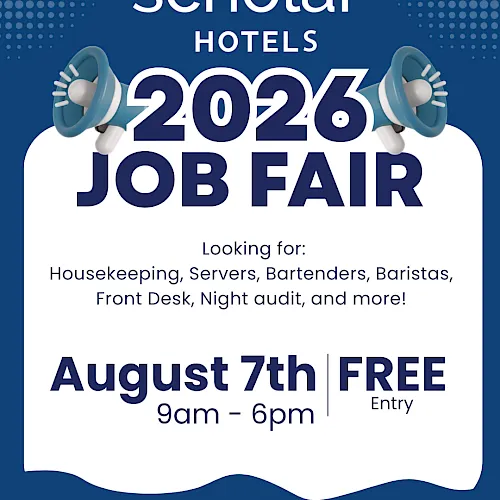 A Schölar Hotels Job Fair at ThePennsylvaniHotel on August 7 from 9am–6pm offering free entry for roles like housekeeping and bartending.
